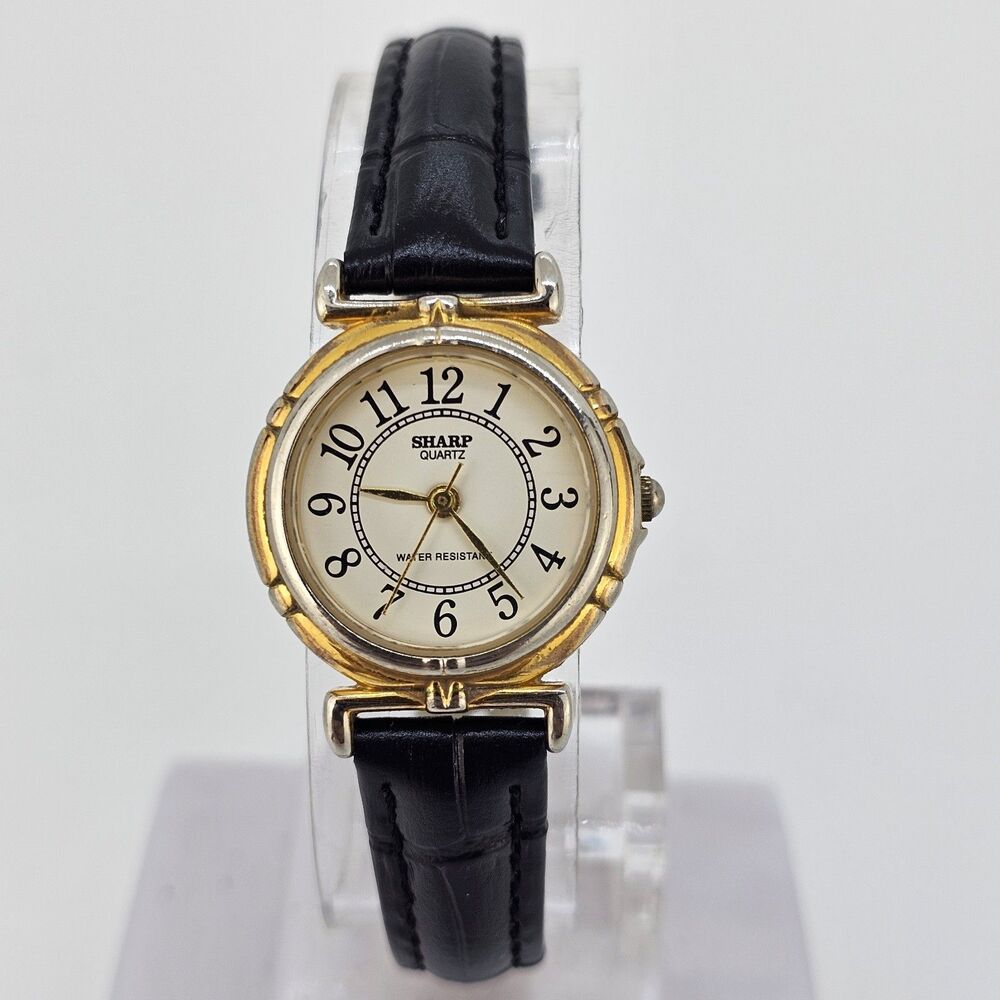Sharp Watch‎ Women 25mm White Dial New Black Leather Band New Battery
